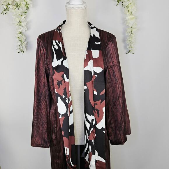 Chico’s Reversible Open Front Cardigan Duster Jacket Size 2 Large Abstract Satin - Picture 7 of 16
